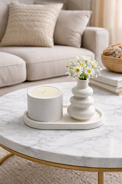 VANTES Dekoratif Biblo Ve Kokulu Mum Beyaz ( Beyaz Stantli)