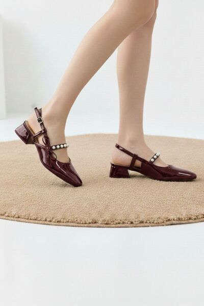 Weynes Women's Burgundy Bow and Bead Detailed Heeled Shoes Wsb3108