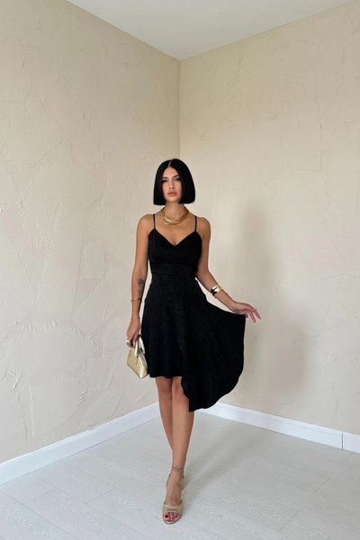 nedo7 Black Jacquard Asymmetrical Dress