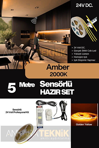 ankarateknik Mutfak Tezgah Altı COB Şerit LED Hareket Sensörlü 24 Volt 5 Metr...