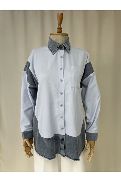 Nefzade Studio Denim Bloklu Pamuklu Gömlek Tunik