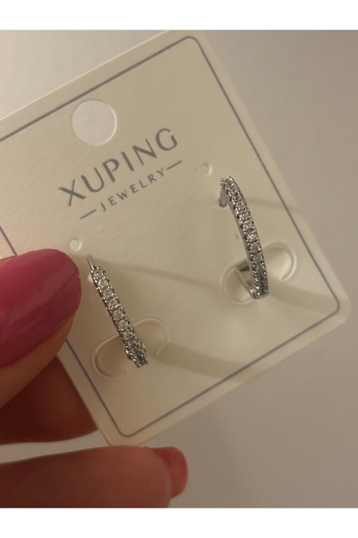Butik XUping Silver Renk Minimal Taşlı Halka Küpe