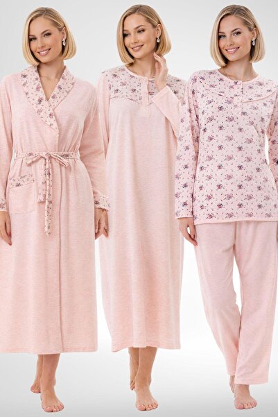 Mecit Pijama Mecit 6320 Powder Plus Size Women's Robe Pajamas Nightgown Set