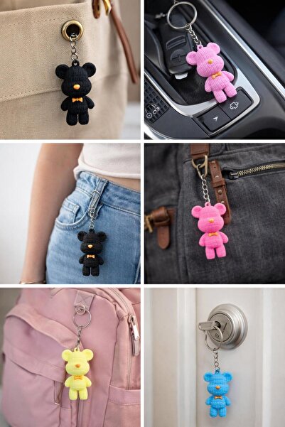 MİLE CONCEPT سلسلة مفاتيح على شكل دمية دب لطيفة - حقيبة ملونة وزينة للمفاتيح