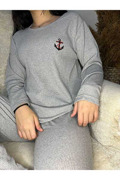 İpeksi طقم بيجامة من قماش الوافل المحبوك المطرز للشتاء