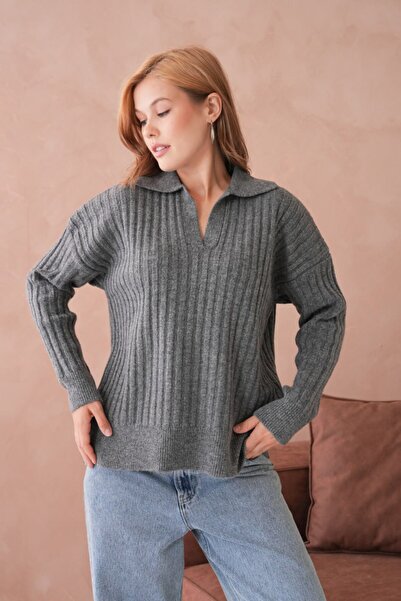 mysimy Soft Textured Polo Neck Knitwear Sweater