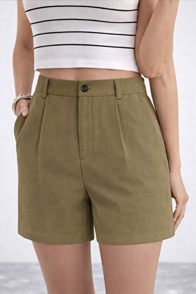 Hazel Women's Khaki Classic Pleated Shorts