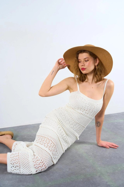 nedo7    Openwork Lined Dress - Ecru