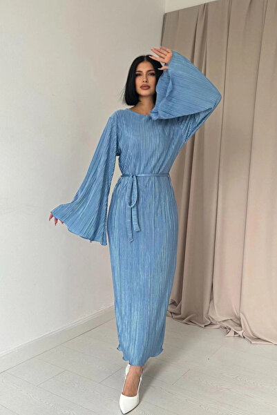 nedo7 Blue Spanish Sleeve Pleated Dress