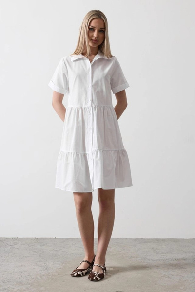 nedo7    Short Sleeve Button Dress - White