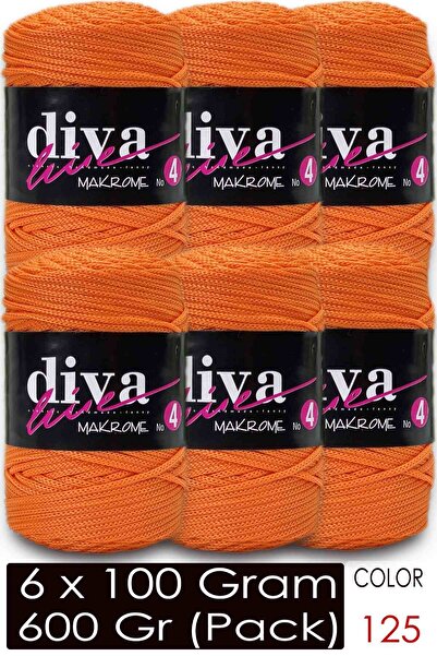 Diva İplik Діва Макроме Шнур Товстий (№ 4) 125 Відкритий Апельсин (6-пакет)