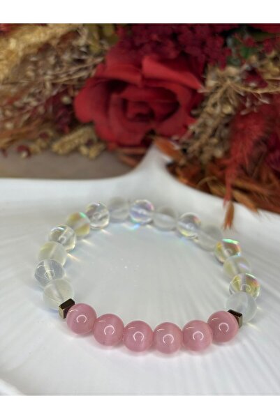 Moonstone Accessories Pembe Kedi Gözü & Termal Kuvars & Hematit Doğal Taş Bil...