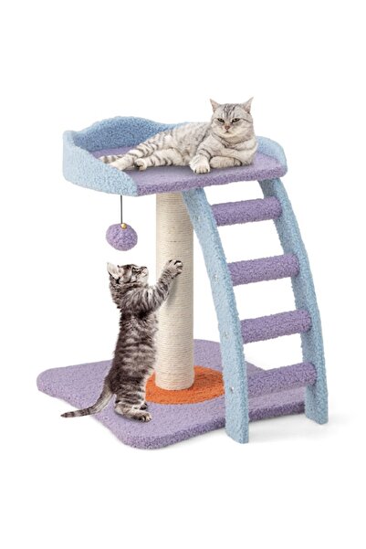 COSTWAY Kitten Activity Center with Plush Balls and Bell, Purple 48.5cm