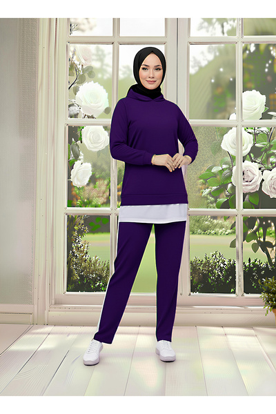 DESTEMODA Tunic Set Hooded Purple 3004