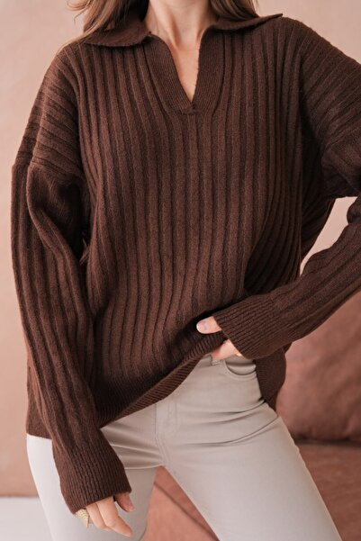 mysimy Soft Textured Polo Neck Knitwear Sweater