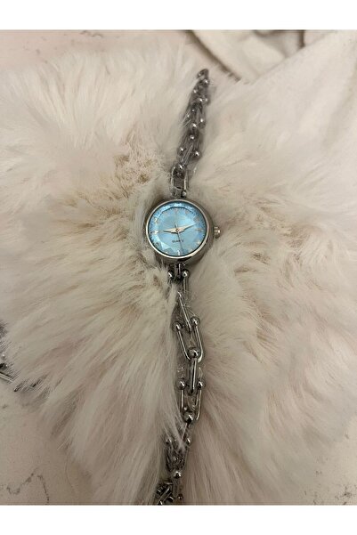 NO NAME MAVİ KADRAN GÜMÜŞ KORDON RENKLİ KOL SAATİ