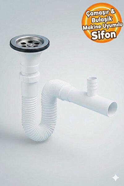 Primeaks Çamaşır veya Bulaşık Makinesi Çıkışlı Lavabo Altı Körüklü Sifon | Ad...