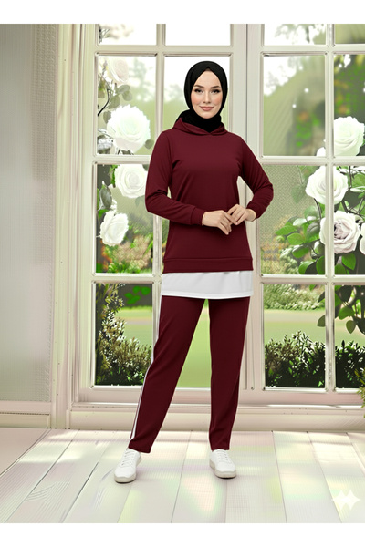 DESTEMODA Tunic Set Hooded Claret Red 3004