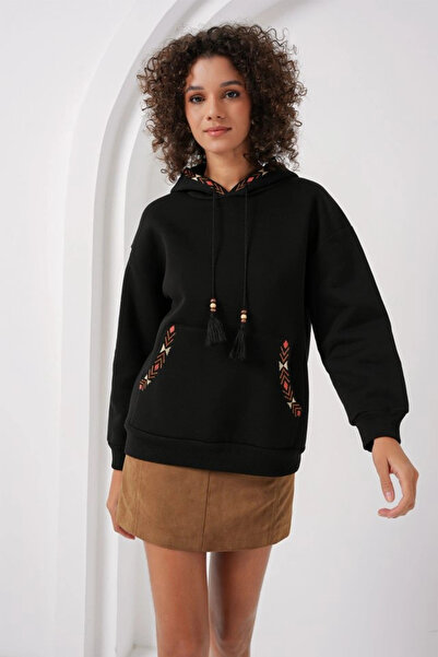 nedo7 55443 Embroidered Oversized Sweatshirt - Black