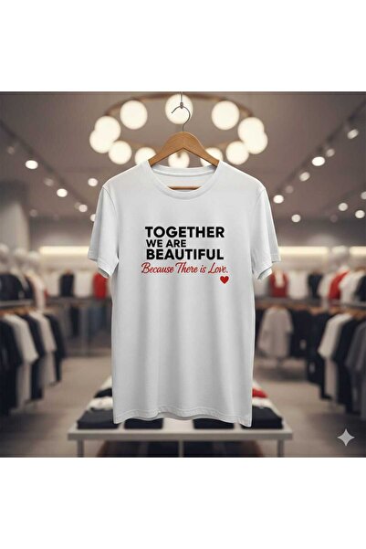 Sevgililer Günü Together We Are Beautiful Birlikte Güzeliz Baskılı Unisex T-shirt