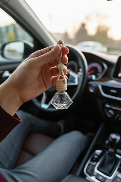 Bihome Ev Dekor & Hediyelik Minimal Elmas Kesim Oto Koku Şişesi | Ahşap Kapak...