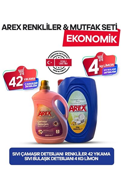 AREX Renkliler & Mutfak Seti Ekonomik – 42 Yıkama Sıvı Çamaşır + 4 Kg Limon S...