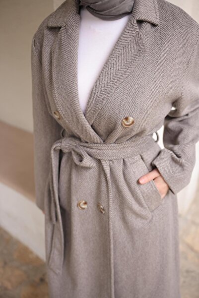 Bwest Belden Lace-Up Double-Breasted Jacket Collar Long Cashmere Coat - (38-4...