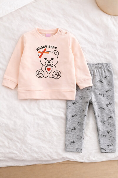 BABY SPORT طقم أطفال تيدي بير مطبوع قطن بأكمام طويلة من عمر 6-18 شهرًا