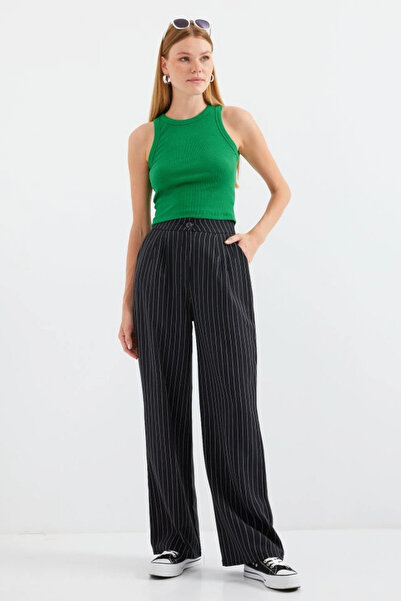 nedo7 6638 High Waist Palazzo Pants - Black