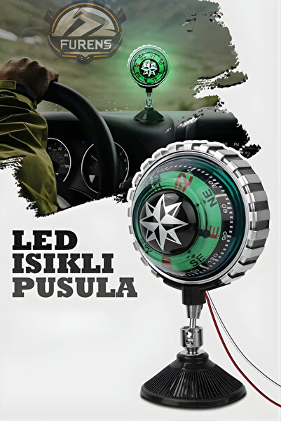 STS Oto Aksesuar بوصلة نوستالجيا كبيرة الحجم مع مصباح مضيء وقاعدة لاصقة لتزيي...