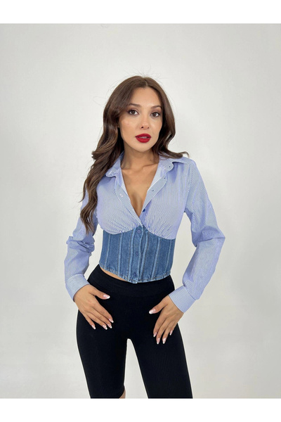 nedo7 6963 Shirt-Blue with White Stripes