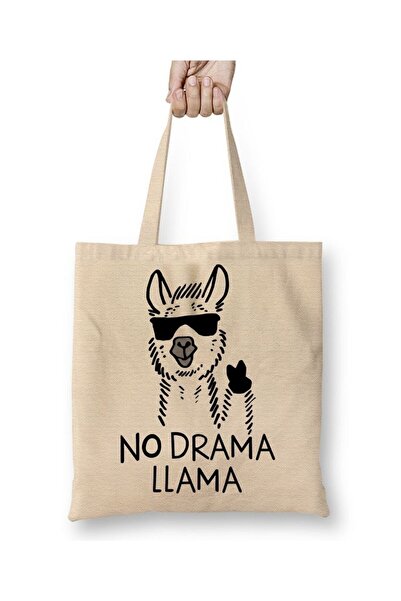 Toyaso No Drama Lama Бяла платна чанта с дълги дръжки за пазаруване и плаж