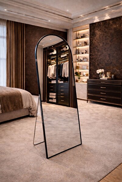 CLNK LÜX Black Kaplama Ayaklı Ayna Metal Çerçeveli 180x60 Hafif Tasarım Kırıl...