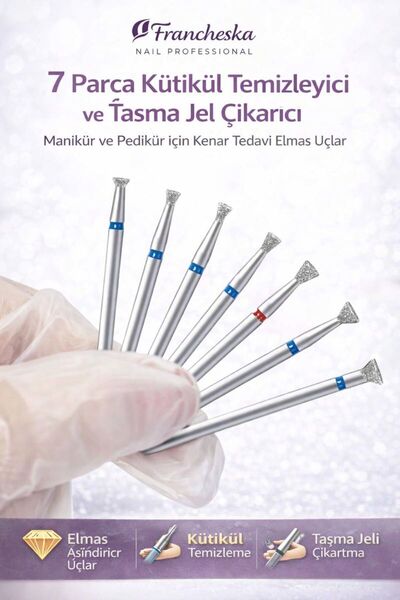Francheska Nail Professional 7 Parça Elmas Uç Seti | Farklı Çaplarda Kütikül ...