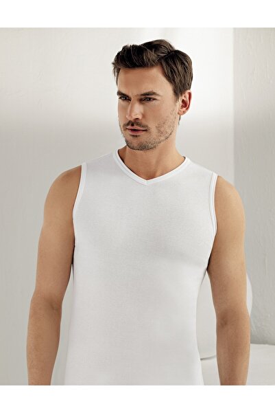Şahinler Men'S, White, 100% Cotton, Sleeveless, V-Neck, Ribbed 6-Pack Undersh...
