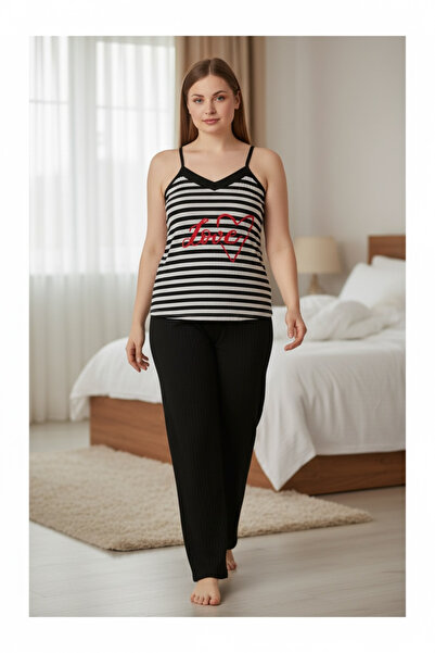 Bibedenstil Kadın büyük beden %100 pamuk ince yazlık gecelik pijama takımı