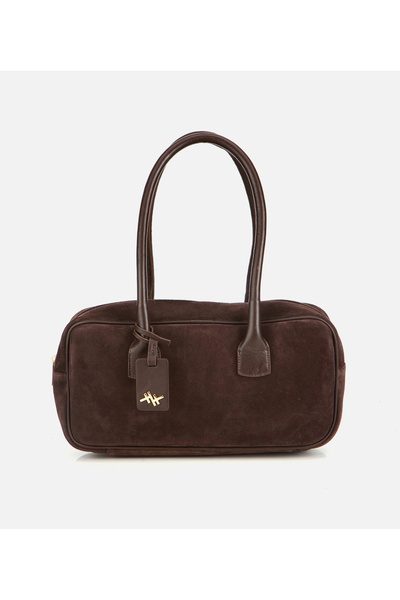 Hotiç Kadın Süet Deri Kahverengi Bowling Omuz Çantası