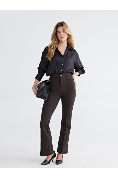 LC Waikiki Lcwaikiki Classic Anthracite Slim Fit Flared Women's Trousers W5M3...