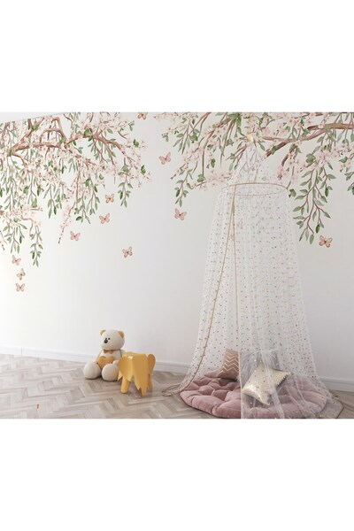 Ayzun Kendinden Yapışkanlı - Kelebekli Kiraz Çiçeği Çocuk & Bebek & Genç Odas...