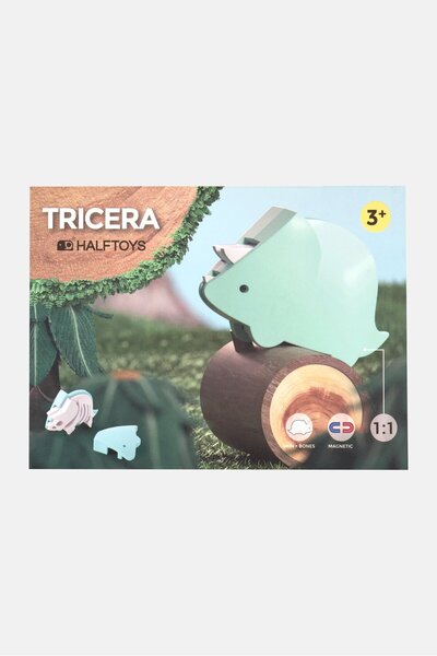Halftoys Tricera Dino Friends Magnetic Play Bone Puzzle, Green/White