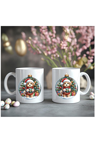 Çağlayan Reklam Christmas Themed Coffee Drinking Dog Printed Mug Cup