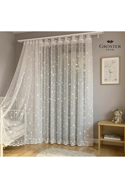 GROSTER SPOR Tul pentru camera copiilor White Star - 1/3 pliuri dense - Perde...