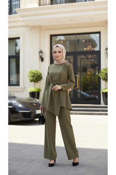 VENT GİYİM Design Women's Stylish Asymmetrical Tunic Pants Two-Piece Set