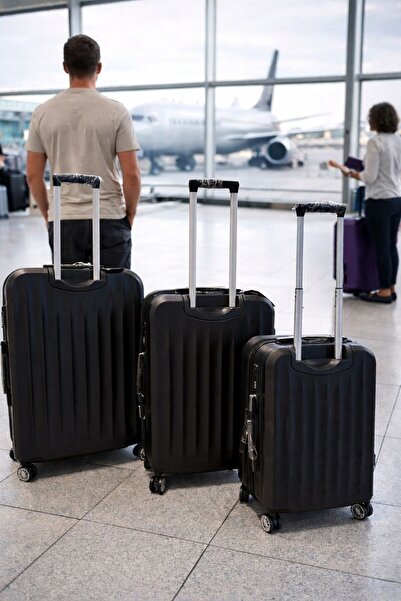 Skyline Stylish 3-piece suitcase set made of durable ABS plastic with comfort...