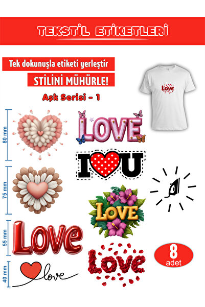 AGG Reklam ملصق ملابس يلتصق بالكي من سلسلة الحب - مجموعة من 18 قطعة