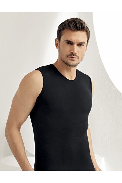 Şahinler Men'S, 95% Cotton 5% Elastane, Black, Zero Sleeves, V-Neck, Stretch ...