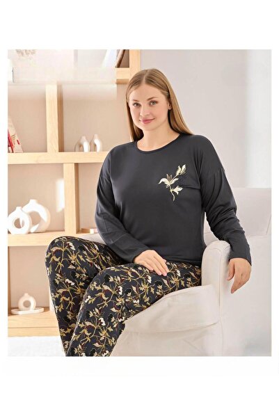 Pijamoni Жіночий комплект піжами великого розміру з високим коміром і довгими...