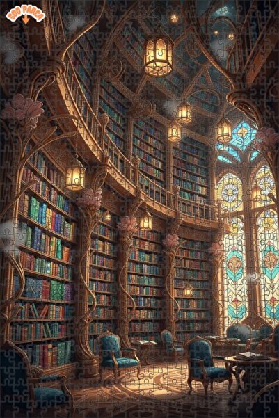 Teona Ahşap Büyülü Kütüphane Yağlı Boya Görünümlü Çift Katlı Çerçeveli Ahşap ...