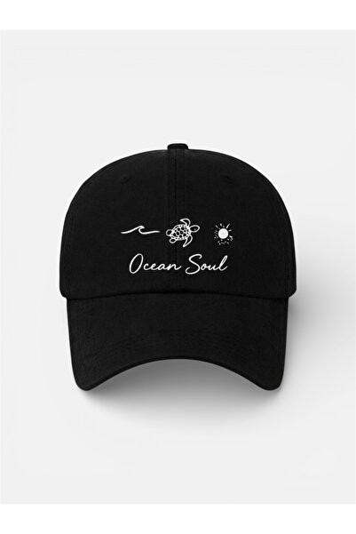 LUCEA “Ocean Soul” Desenli Siyah Cırtlı Şapka | Unisex Ayarlanabilir Cap