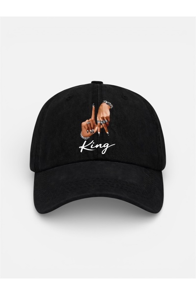LUCEA “King” Desenli Siyah Cırtlı Şapka | Unisex Ayarlanabilir Cap